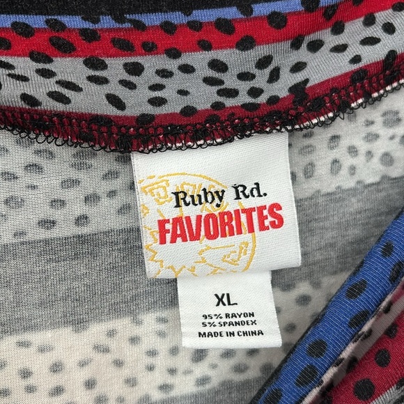 Women’s Ruby Rd Favorites Top, XL, Gray, Blue, Red, White Dots - Picture 3 of 5